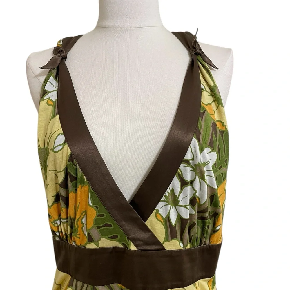 New TOMMY BAHAMA Floral Tropical Print Silk Midi Dress Green Yellow Size 16 - Picture 3 of 14